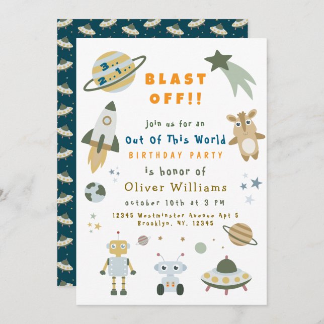 Convite Magical Personalized Space Birthday Party Invite (Frente/Verso)
