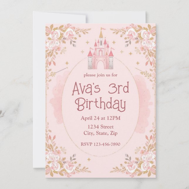 Convite Magical Princess Birthday Invitation | Watercolor (Frente)