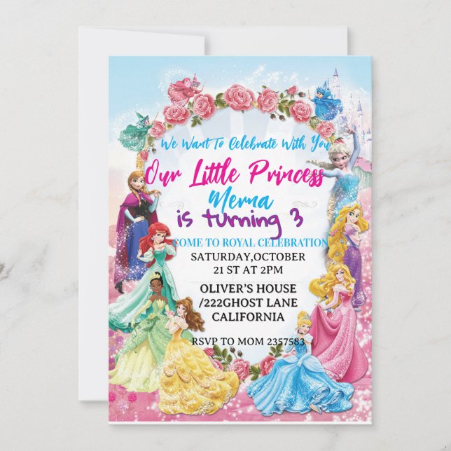 Convite Magical Princess Theme Birthday Invite  (Frente)