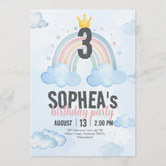 Convite Magical Rainbow Birthday Invitation