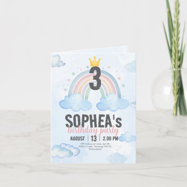 Convite Magical Rainbow Birthday Invitation (Frente)