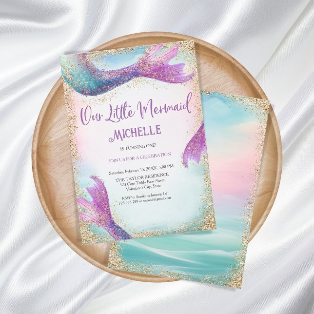 Convite Magical Rainbow Glitter Sereia Sob O Mar (glitter mermaid birthday party )