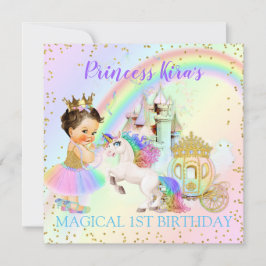 Convite Magical Rainbow Princess Castle Carruagem Unicorn