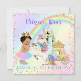 Convite Magical Rainbow Princess Castle Carruagem Unicorn
