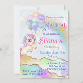 Convite Magical Rainbow Unicorn Birthday