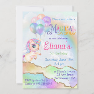 Convite Magical Rainbow Unicorn Birthday