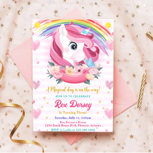 Convite Magical Rainbow Unicorn Birthday