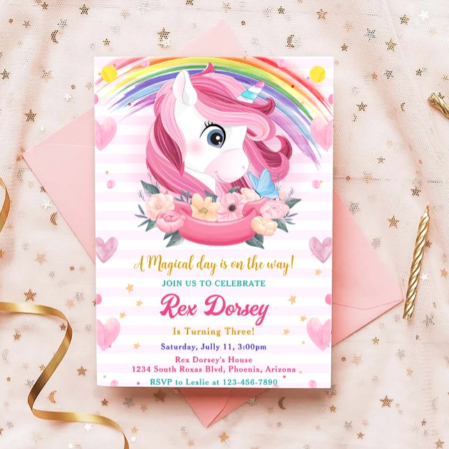 Convite Magical Rainbow Unicorn Birthday (Criador carregado)
