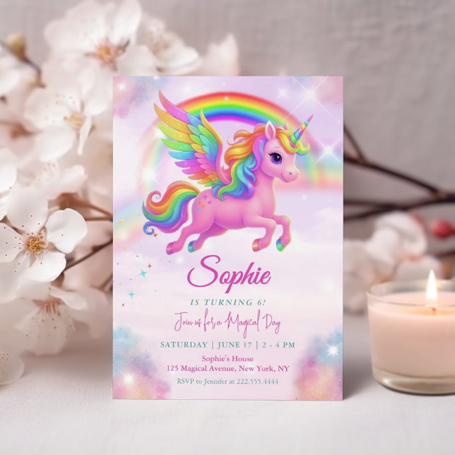 Convite Magical Rainbow Unicorn Birthday Invitation (Criador carregado)
