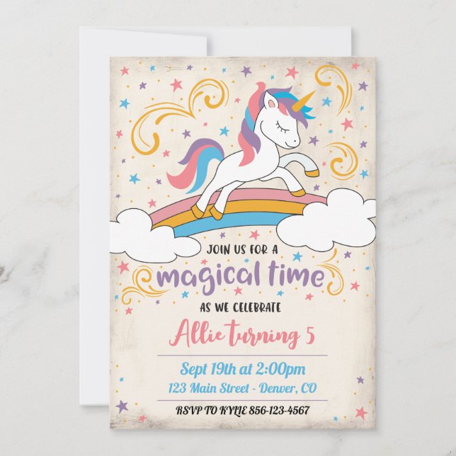 Convite Magical Rainbow Unicorn Birthday Invitation (Frente)