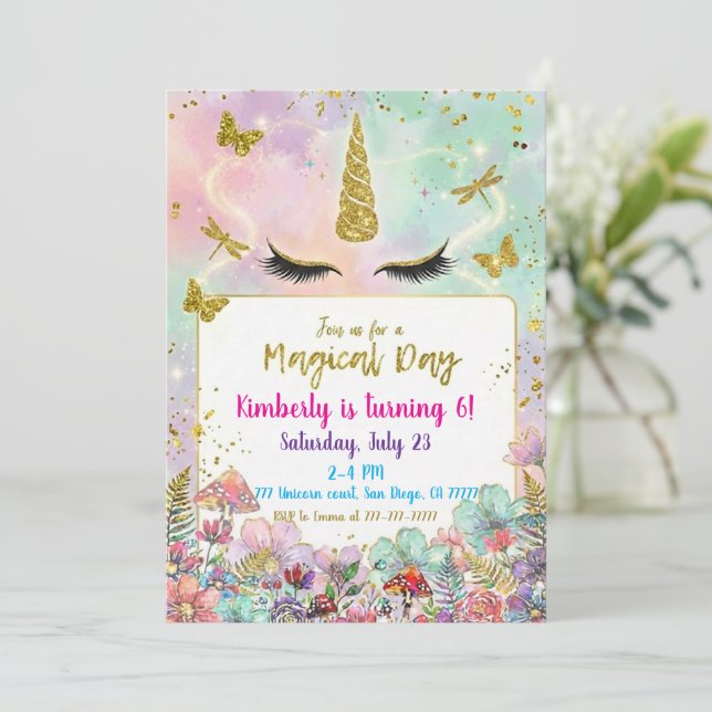 Convite Magical Rainbow Unicorn Birthday Invitations (Em pé/Frente)