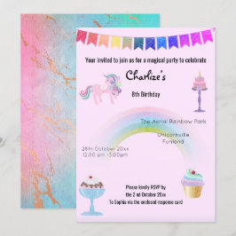 Convite Magical Rainbow Unicorn Sweets Birthday Pink