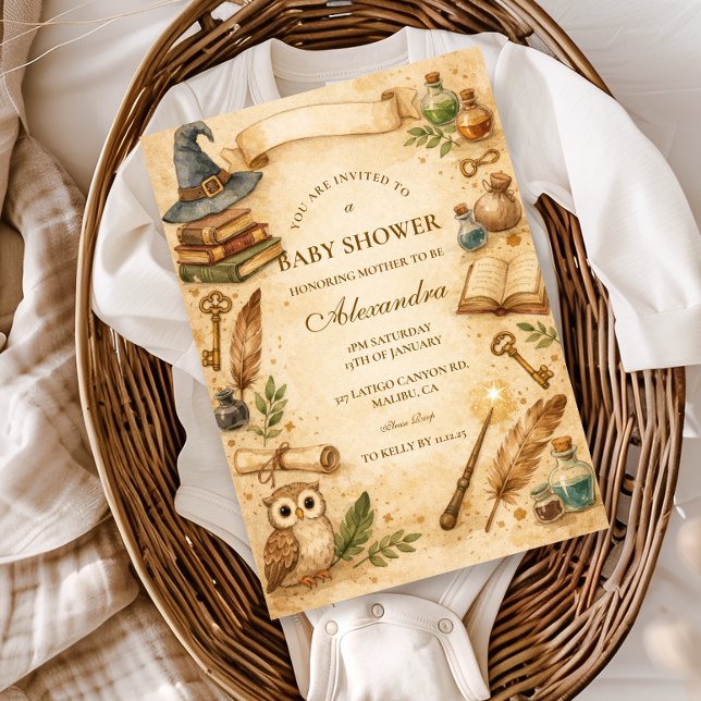 Convite Magical Spellbook Wizard Baby Shower (Criador carregado)