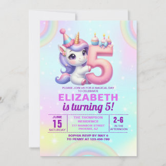Convite Magical Unicorn 5th Birthday – Rainbow theme