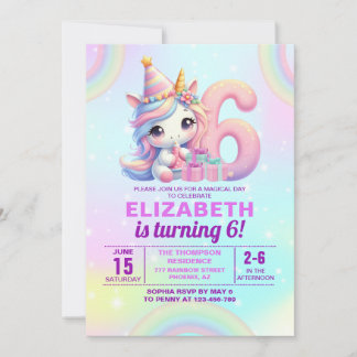 Convite Magical Unicorn 6th Birthday – Rainbow