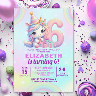 Convite Magical Unicorn 6th Birthday – Rainbow