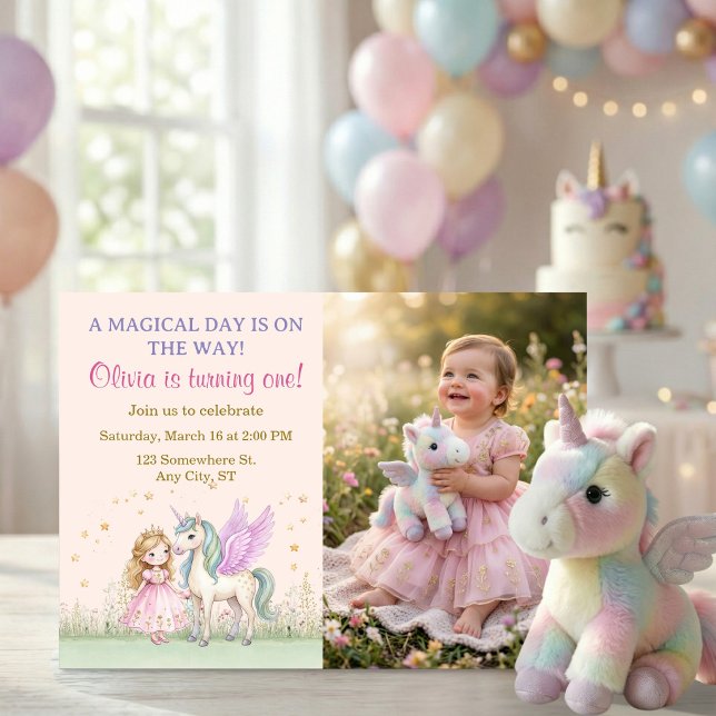Convite Magical Unicorn and Princess Photo Birthday (Magical Unicorn and Princess Photo Birthday Invitation)
