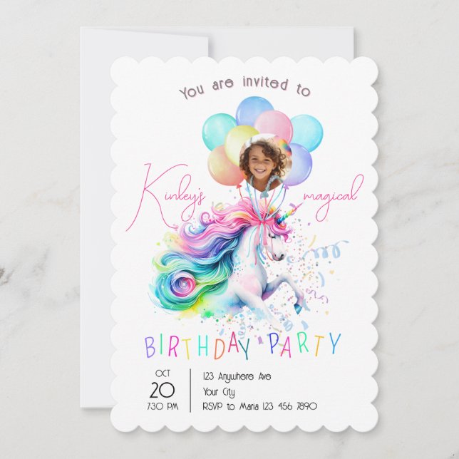 Convite Magical Unicorn Birthday Party Invitation (Frente)