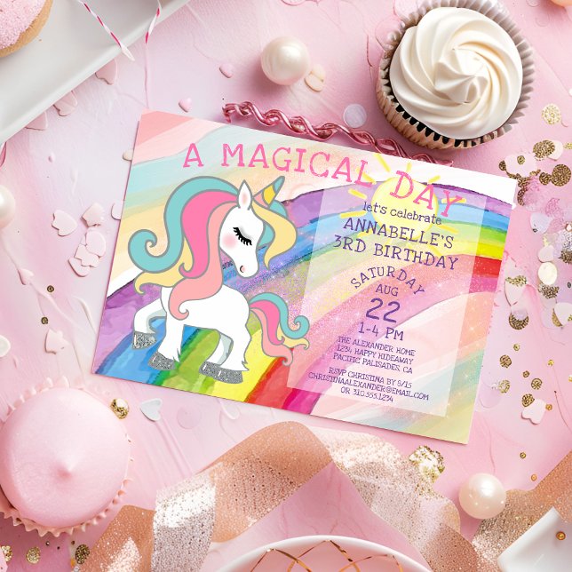 Convite Magical Unicorn Birthday Rainbow Fairytale (Criador carregado)