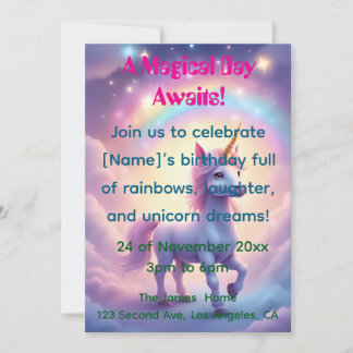 Convite Magical Unicorn Dream Birthday Invitation