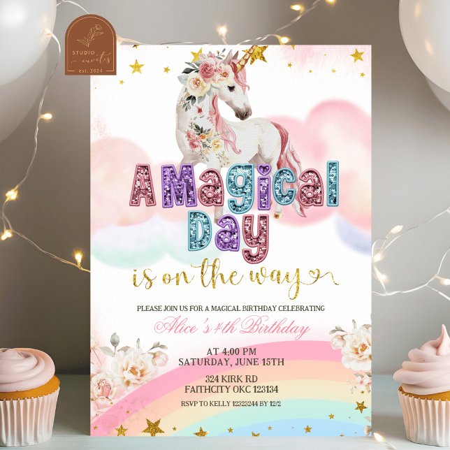 Convite Magical Unicorn Magical Day is on the way birthday (Criador carregado)