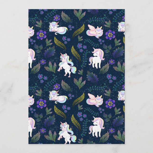 Convite Magical Unicorn Night Forest Seamless Pattern (Frente)