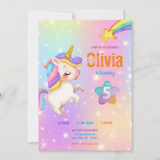 Convite Magical Unicorns Purple Birthday Party