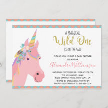 Magical Wild One Unicorn Pink Dourado Chá de frald