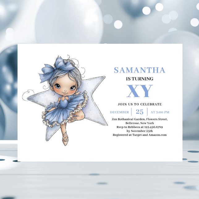 Convite Mágico de 2º Aniversário da Fada Azul Fofa (Cute Blue Fairy Girl 2nd Birthday Magical invitation)
