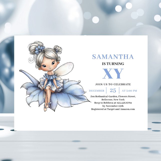 Convite Mágico de 4º Aniversário da Doce Fada Azul (Sweet Blue Fairy Girl 4th Birthday Magical invitation)
