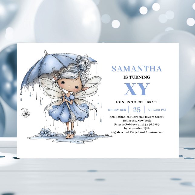 Convite Mágico de 6º Aniversário da Fada Azul Eleg (Elegant Blue Fairy Girl 6th Birthday Magic invitation)