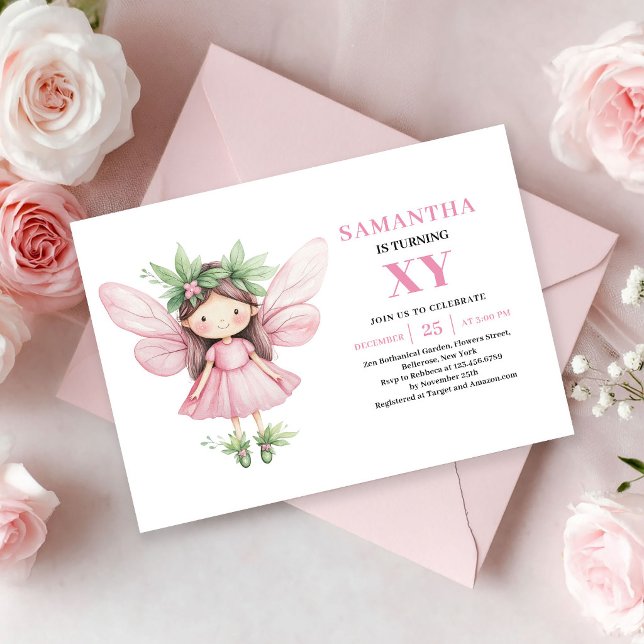 Convite Mágico de Aniversário da Menina Fada Rosa  (Cute Pink Fairy Girl Birthday Magical invitation)