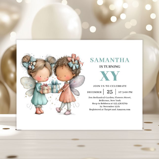 Convite Mágico e Divertido para o 4º Aniversário d (Magical Fairy Girl 4th Birthday Whimsy Cute invitation)