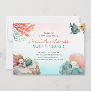 Convite Mágico Sob O Aniversário Da Aquarela Do Mar