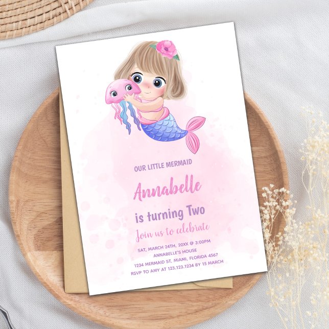 Convite Mágico sob o partido Sea Party for Girls (Pink little Mermaid Invitations)