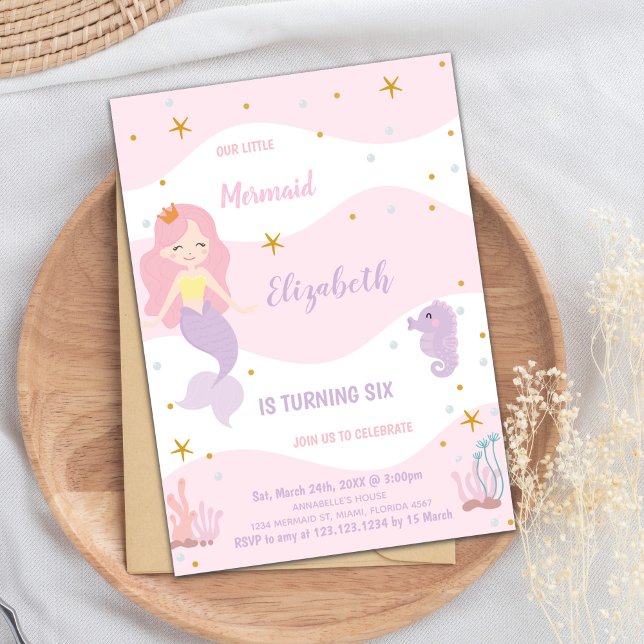 Convite Mágico sob o partido Sea Party for Girls (Mermaid Pink Birthday Invitations)