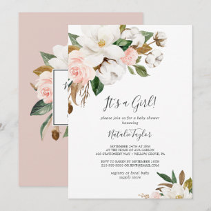 Convite Magnésia Elegante Branco e Blush É uma garota