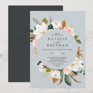 Convite Magnésia Elegante Casamento Casual de Cinzas Azu