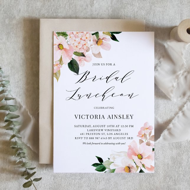 Convite Magnésia Rosa Esbranquiçada e Hidrangea Coleção Br (Criador carregado)