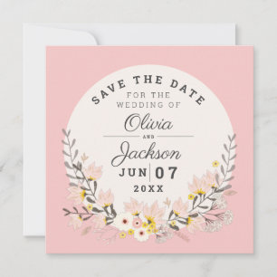 Convite Magnetic Save the Date chique floral rosa bege 