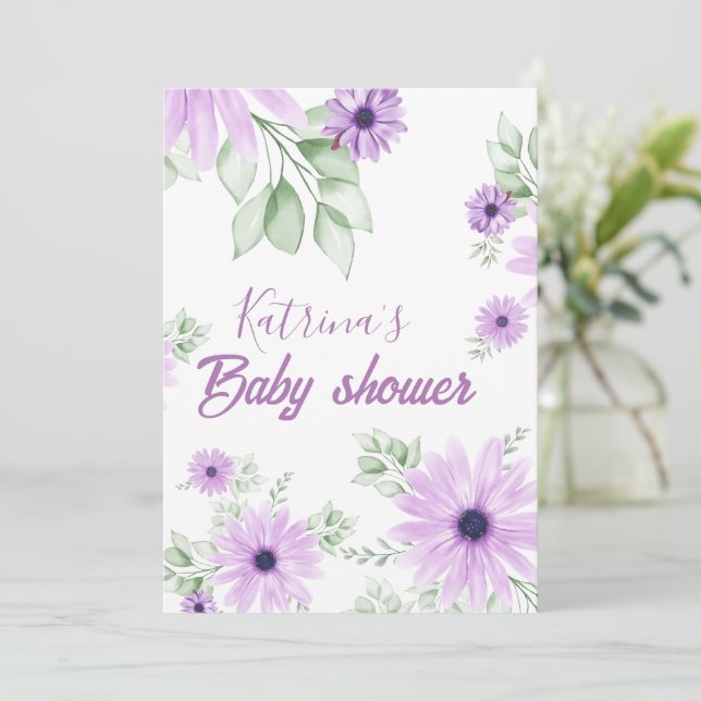 Convite Magnética Floral Violeta Personalizada (Em pé/Frente)