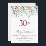 Convite Magnética Inglesa Magnética aniversário de 30 anos<br><div class="desc">Modelo Elegante de Convite de festas aniversário de 30 anos apresenta uma luxuosa borda botânica superior de flores cor-de-rosa. Todo o texto é editável. Este item faz parte da Exquisite Pink Mauve Floral Collection. Ele contém modelos que você pode usar para criar um conjunto de convites exclusivo e suprimentos de...</div>