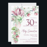 Convite Magnética Inglesa Magnética aniversário de 30 anos<br><div class="desc">O modelo Elegante do Convite de festas aniversário de 30 anos apresenta uma estrutura dourada e dois arranjos de flores cor-de-rosa. Todo o texto é editável. Este item faz parte da Exquisite Pink Mauve Floral Collection. Ele contém modelos que você pode usar para criar um conjunto de convites exclusivo e...</div>
