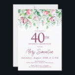 Convite Magnética Inglesa Magnética aniversário de 40 anos<br><div class="desc">Modelo Elegante de Convite de festas aniversário de 40 anos apresenta uma luxuosa borda botânica superior de flores cor-de-rosa. Todo o texto é editável. Este item faz parte da Exquisite Pink Mauve Floral Collection. Ele contém modelos que você pode usar para criar um conjunto de convites exclusivo e suprimentos de...</div>