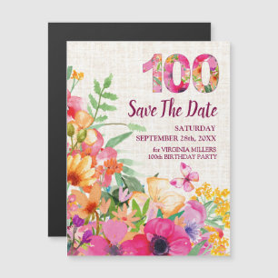 Convite Magnético 100 Floral Linen 100º Aniversário Salvar a Data