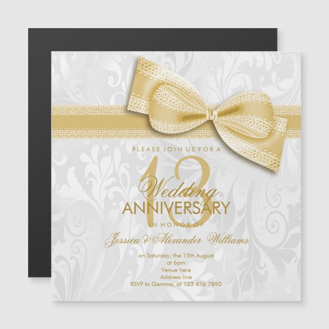 Convite Magnético 13º Aniversário de Casamento com Renda Damasko e A (Frente/Verso)