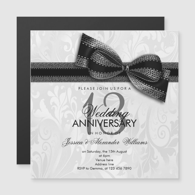 Convite Magnético 13º Aniversário de Casamento com Renda Damasko e A (Frente/Verso)