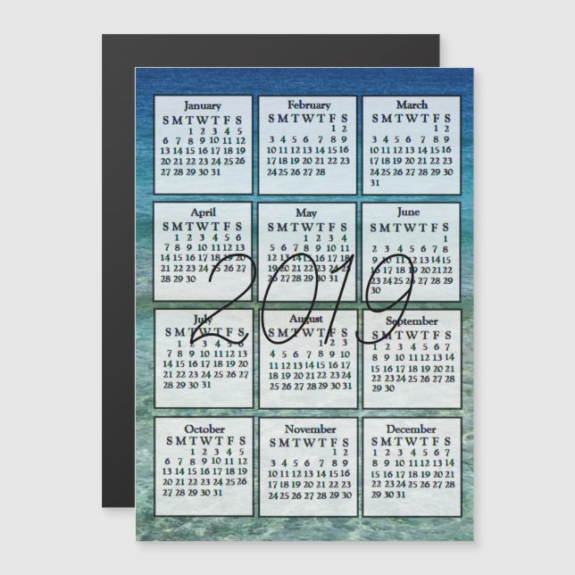 Convite Magnético 2019 Calendar Magnet Blue Water (Frente/Verso)