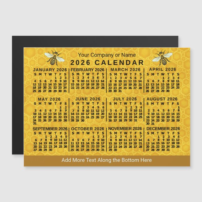 Convite Magnético 2026 Year Calendar Bee Honeycomb Apiary Custom (Frente/Verso)