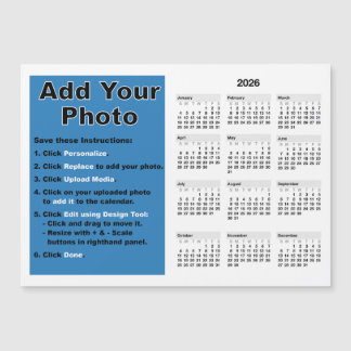 Convite Magnético 2026 Your photo 5x7 Mini Calendar Magnet Template